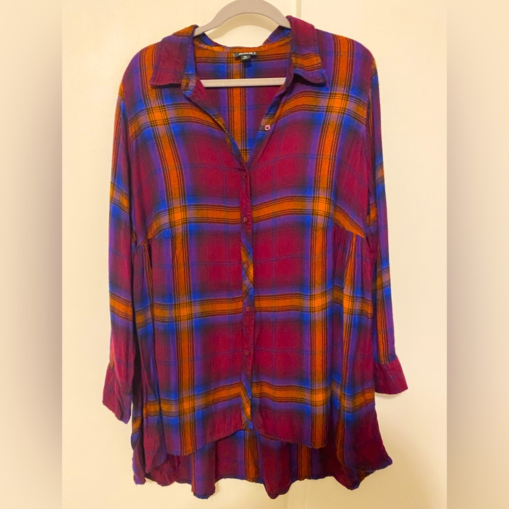 Plaid High Low Blouse by a.n.a